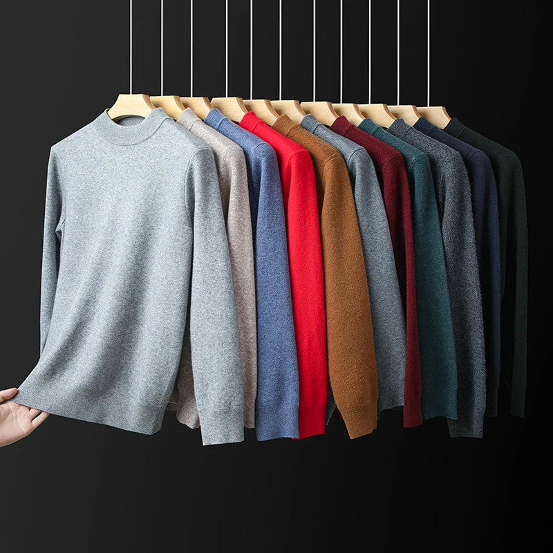 High End Anti-pilling Thick New Fashion Brand Casual Knit Pullover Sweater Half Turtleneck Mens Jumper Designer Clothing