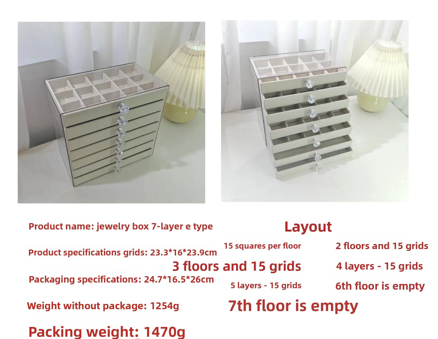 New PET7 Layer Drawer Style Velvet Jewelry Box Earring Bracelet Storage Rack Multi Layer Display Case for Jewelry Accessories